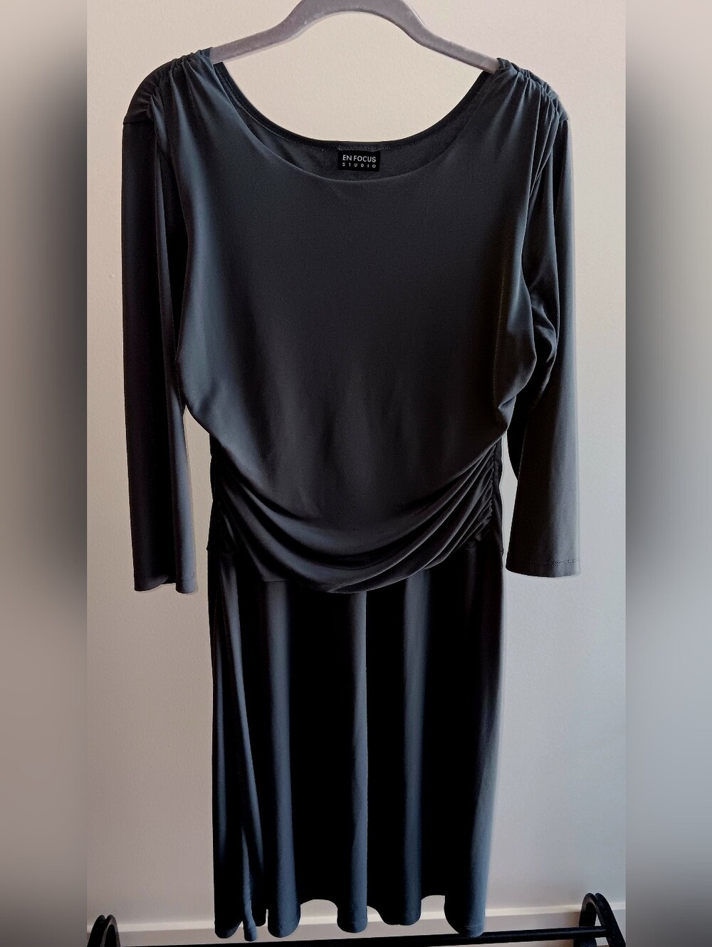 Enfocus Studio Gray Long-Sleeve Draped Waist Maxi Dress